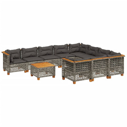 Set Divani da Giardino 11 pz con Cuscini in Polyrattan Grigio - homemem39