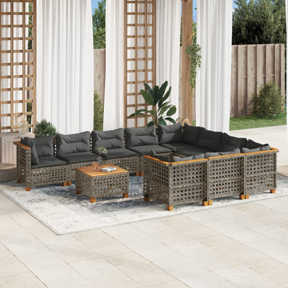 Set Divani da Giardino 11 pz con Cuscini in Polyrattan Grigio - homemem39