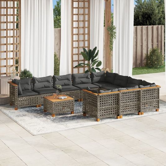 Set Divani da Giardino 11 pz con Cuscini in Polyrattan Grigio - homemem39