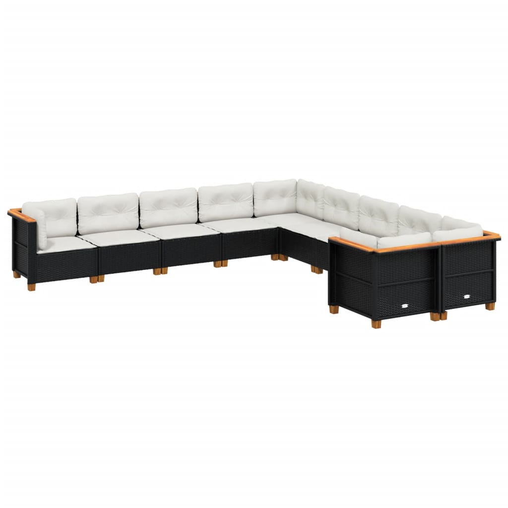 Set Divani da Giardino 10pz con Cuscini in Polyrattan Nero | homemem39