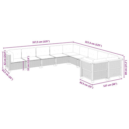 Set Divani da Giardino 10pz con Cuscini in Polyrattan Nero | homemem39