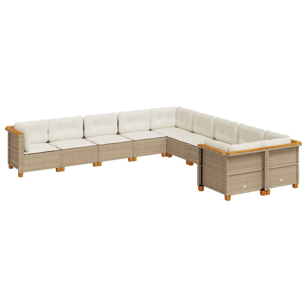 Set Divano da Giardino 10 pz con Cuscini Beige in Polyrattan - homemem39
