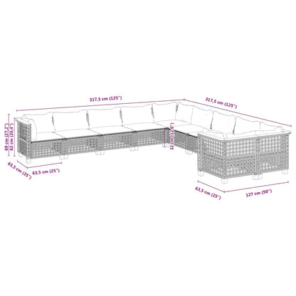 Set Divano da Giardino 10 pz con Cuscini Grigio in Polyrattan | homemem39