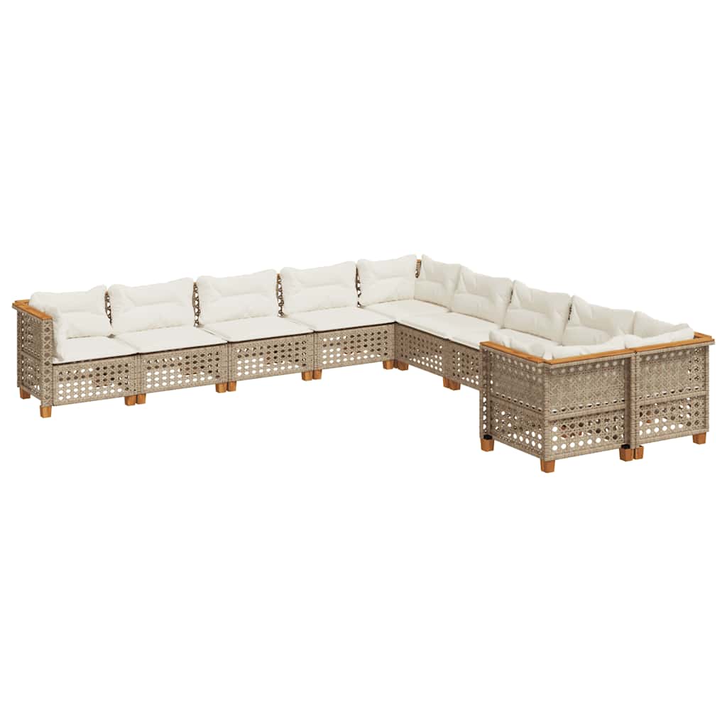 Set Divano da Giardino 10 pz con Cuscini Beige in Polyrattan | homemem39