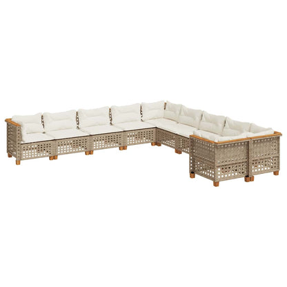 Set Divano da Giardino 10 pz con Cuscini Beige in Polyrattan | homemem39