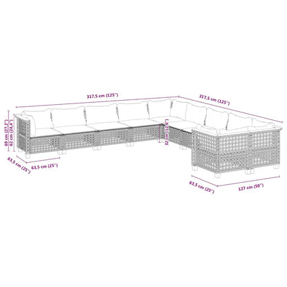 Set Divano da Giardino 10 pz con Cuscini Beige in Polyrattan | homemem39