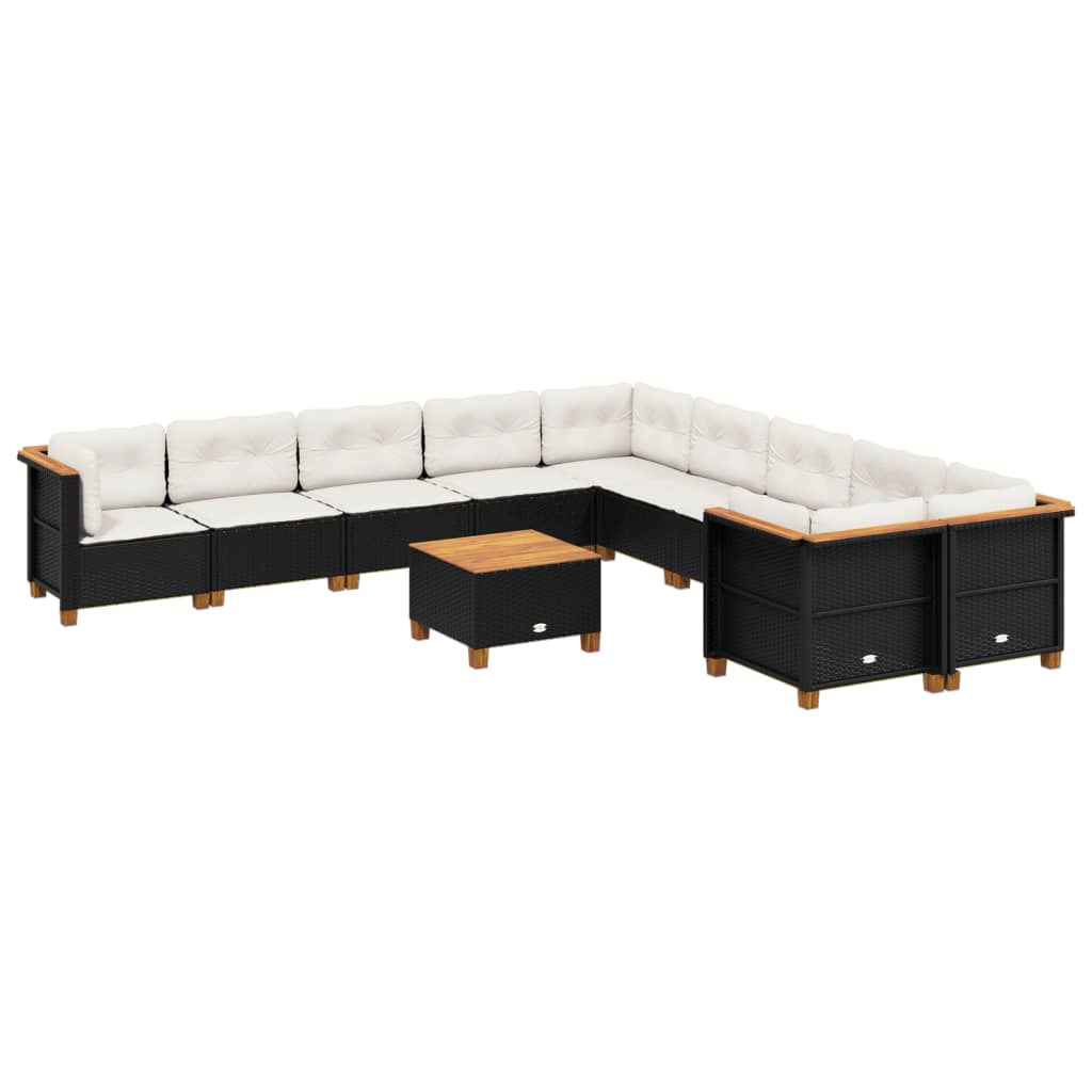 Set Divani da Giardino 11 pz con Cuscini in Polyrattan Nero | homemem39