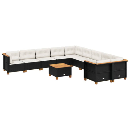 Set Divani da Giardino 11 pz con Cuscini in Polyrattan Nero | homemem39