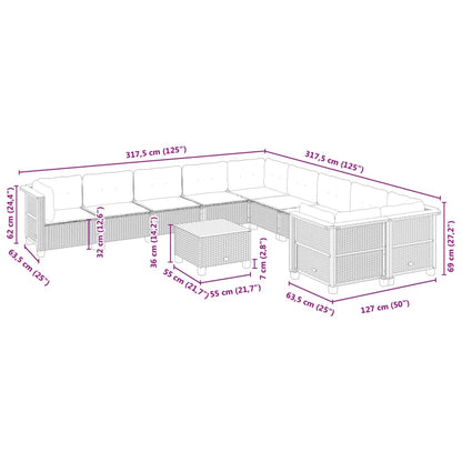 Set Divani da Giardino 11 pz con Cuscini in Polyrattan Nero | homemem39