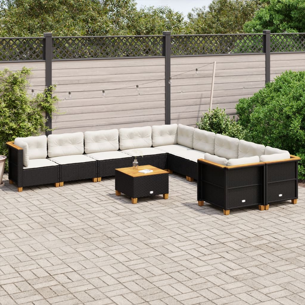 Set Divani da Giardino 11 pz con Cuscini in Polyrattan Nero | homemem39