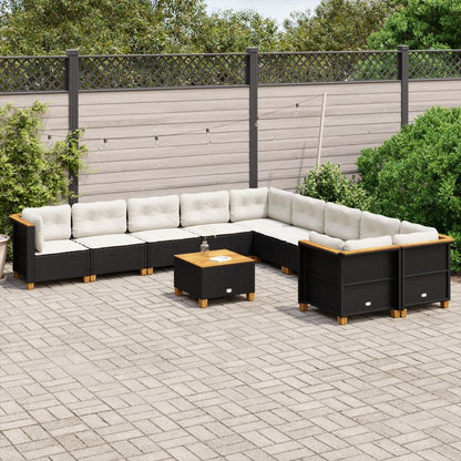 Set Divani da Giardino 11 pz con Cuscini in Polyrattan Nero - homemem39
