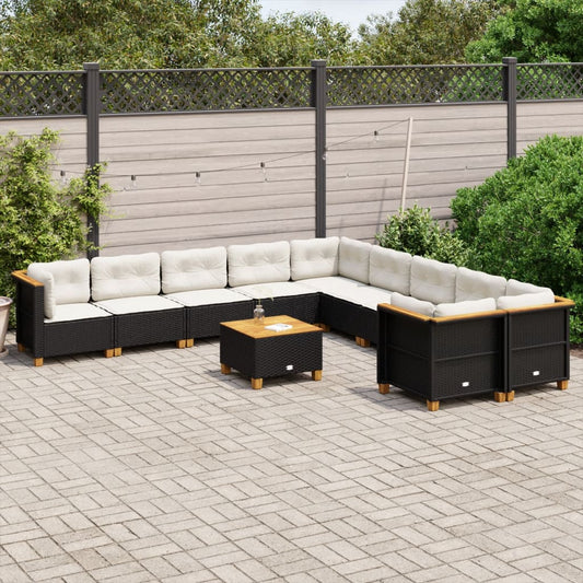 Set Divani da Giardino 11 pz con Cuscini in Polyrattan Nero - homemem39