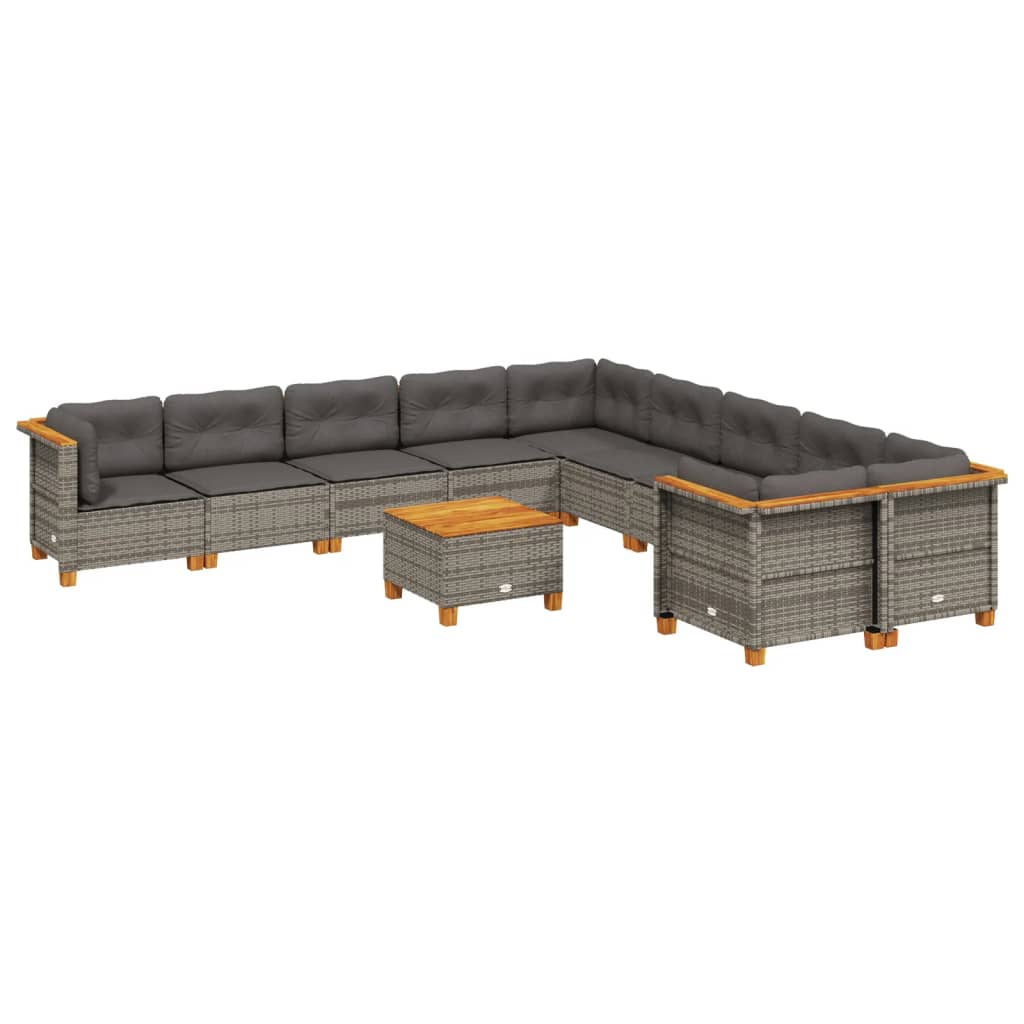Set Divani da Giardino 11 pz con Cuscini in Polyrattan Grigio - homemem39