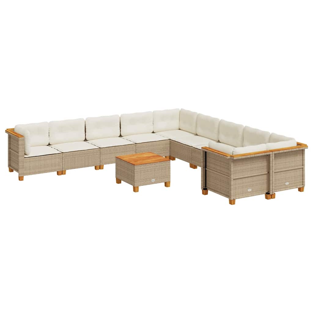 Set Divani da Giardino 11 pz con Cuscini Beige in Polyrattan | homemem39