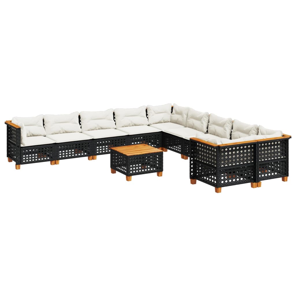 Set Divani da Giardino 11 pz con Cuscini in Polyrattan Nero - homemem39