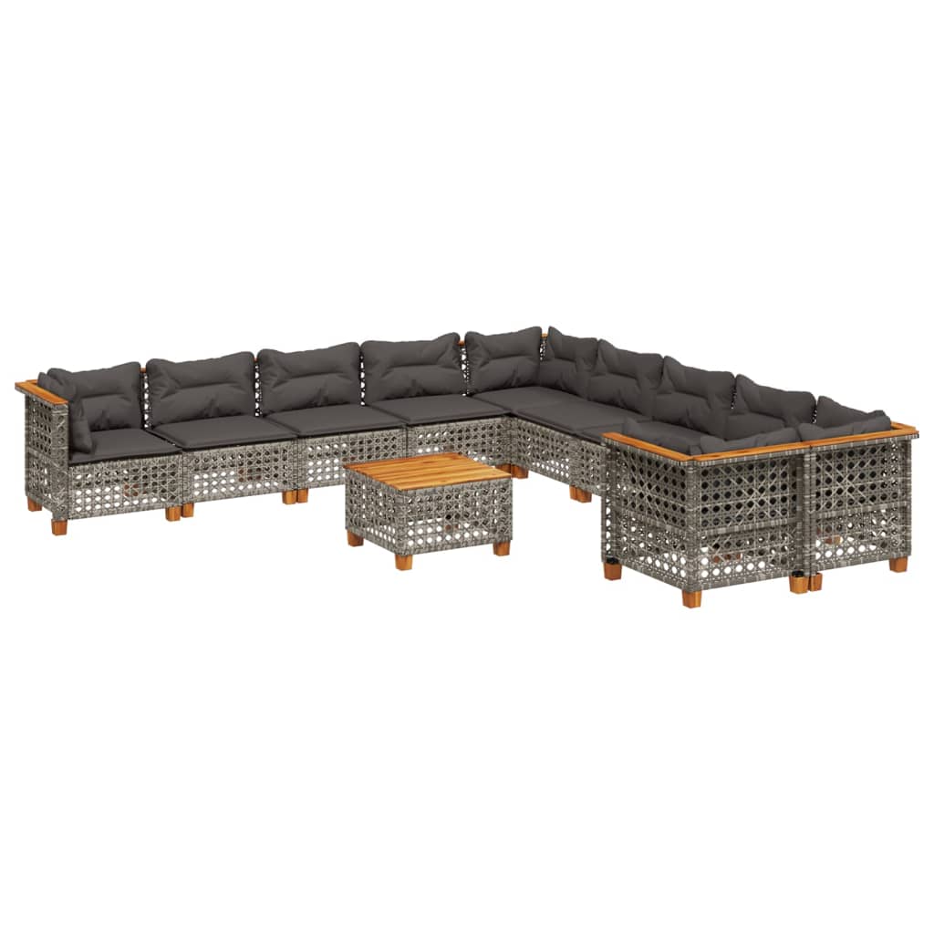 Set Divani da Giardino 11 pz con Cuscini in Polyrattan Grigio - homemem39