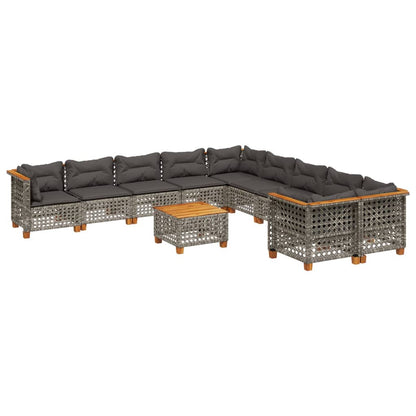 Set Divani da Giardino 11 pz con Cuscini in Polyrattan Grigio - homemem39