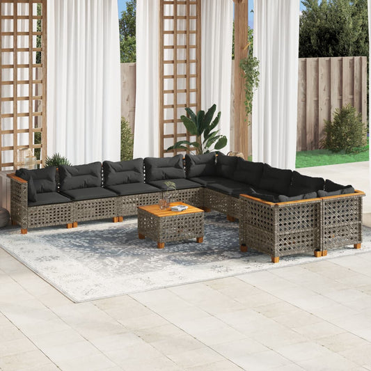 Set Divani da Giardino 11 pz con Cuscini in Polyrattan Grigio - homemem39