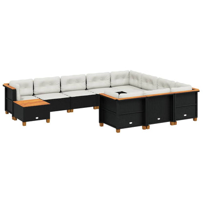 Set Divani da Giardino 11 pz con Cuscini in Polyrattan Nero | homemem39
