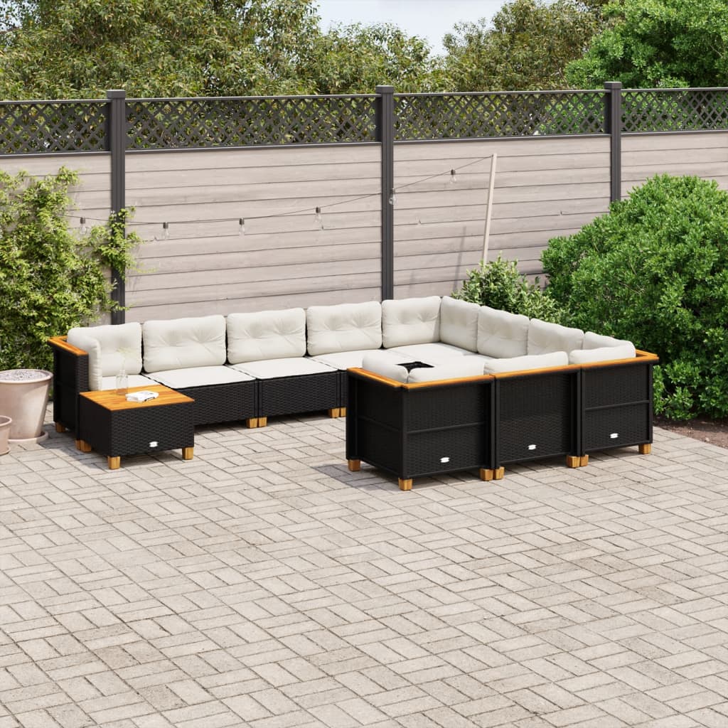 Set Divani da Giardino 11 pz con Cuscini in Polyrattan Nero - homemem39
