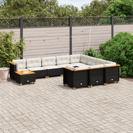 Set Divani da Giardino 11 pz con Cuscini in Polyrattan Nero - homemem39