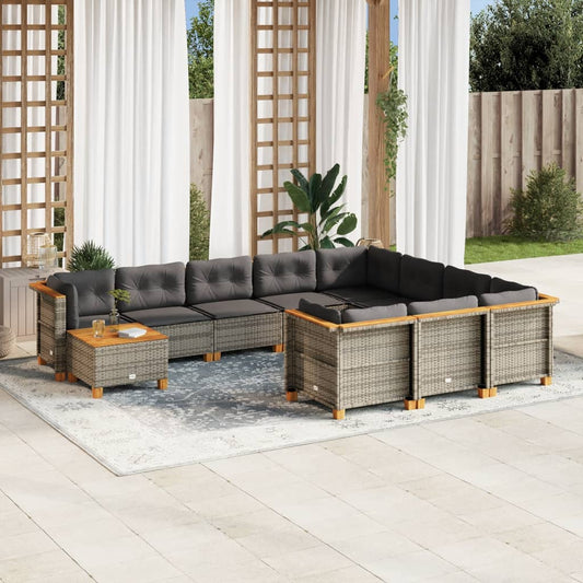 Set Divani da Giardino 11 pz con Cuscini in Polyrattan Grigio - homemem39
