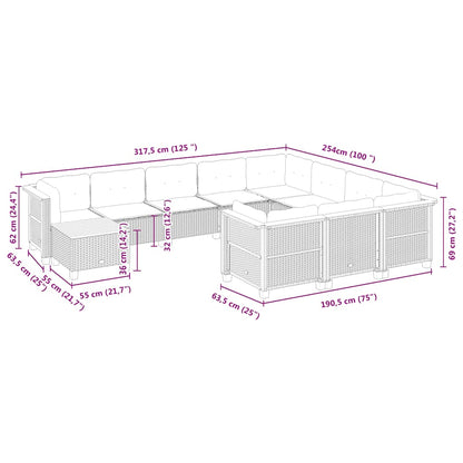 Set Divani da Giardino 11 pz con Cuscini Beige in Polyrattan | homemem39