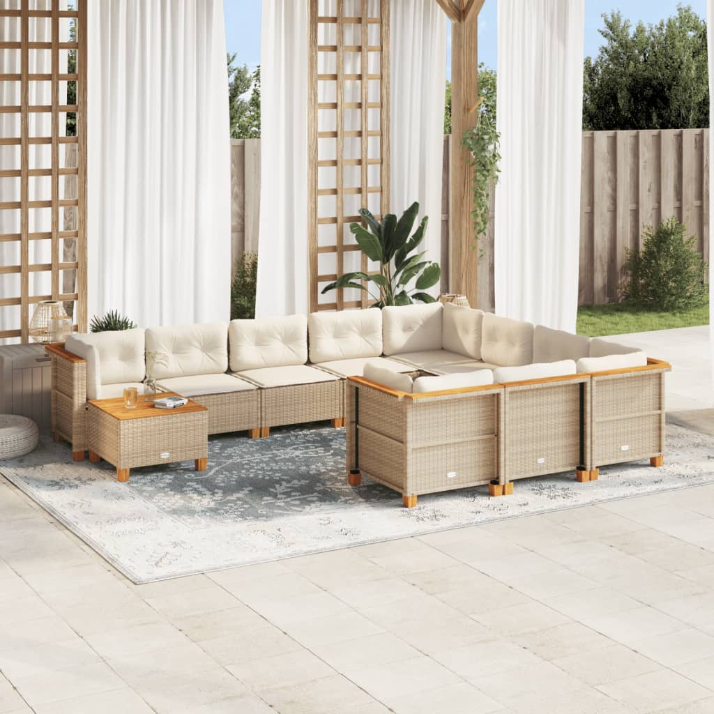 Set Divani da Giardino 11 pz con Cuscini Beige in Polyrattan | homemem39