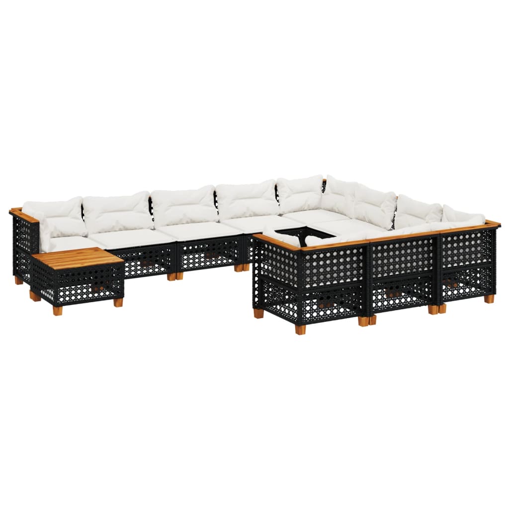 Set Divani da Giardino 11 pz con Cuscini in Polyrattan Nero - homemem39