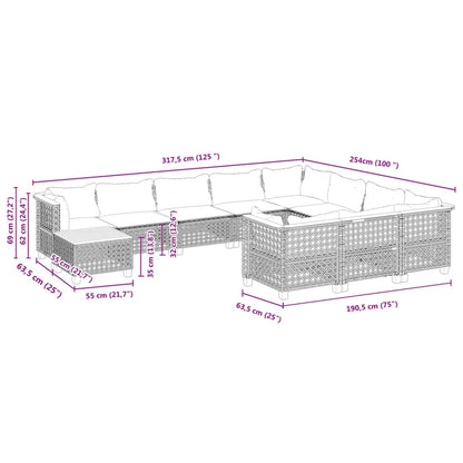Set Divani da Giardino 11 pz con Cuscini in Polyrattan Nero | homemem39