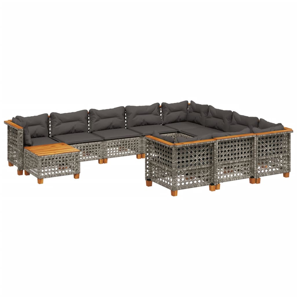 Set Divani da Giardino 11 pz con Cuscini in Polyrattan Grigio - homemem39