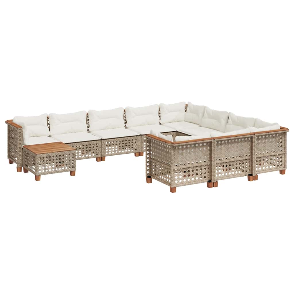 Set Divani da Giardino 11 pz con Cuscini Beige in Polyrattan | homemem39