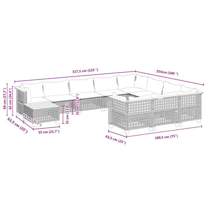 Set Divani da Giardino 11 pz con Cuscini Beige in Polyrattan | homemem39