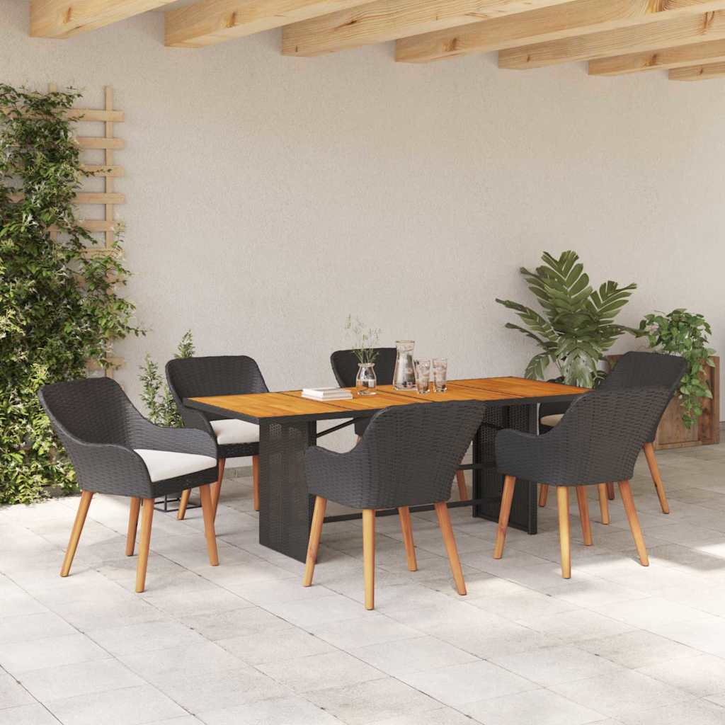 Set da Pranzo per Giardino 7 pz Nero polyrattan | homemem39
