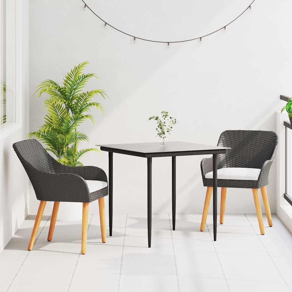 Set da Pranzo per Giardino con cuscino 3 pcs Nero polyrattan