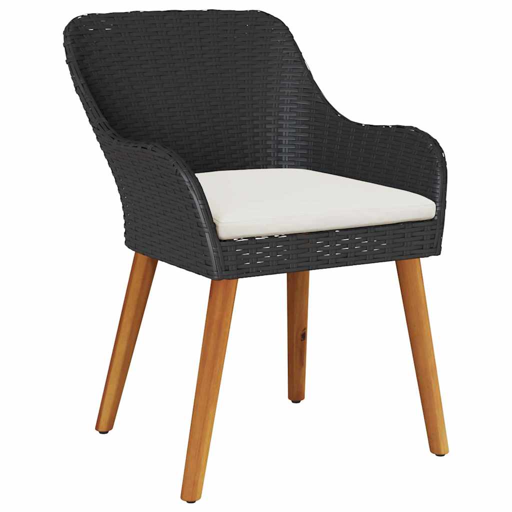 Set da Pranzo per Giardino con cuscino 3 pcs Nero polyrattan