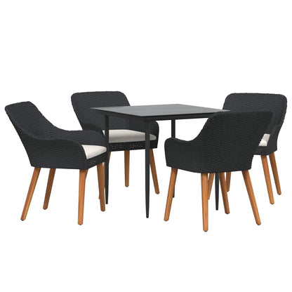 Set da Pranzo per Giardino con cuscino 5 pcs Nero polyrattan