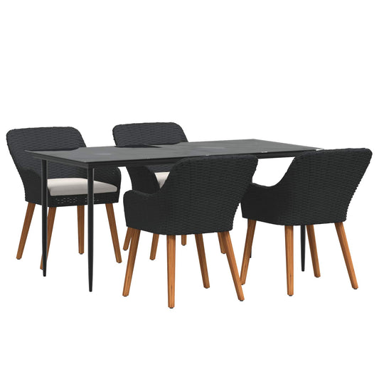 Set da Pranzo per Giardino con cuscino 5 pcs Nero polyrattan