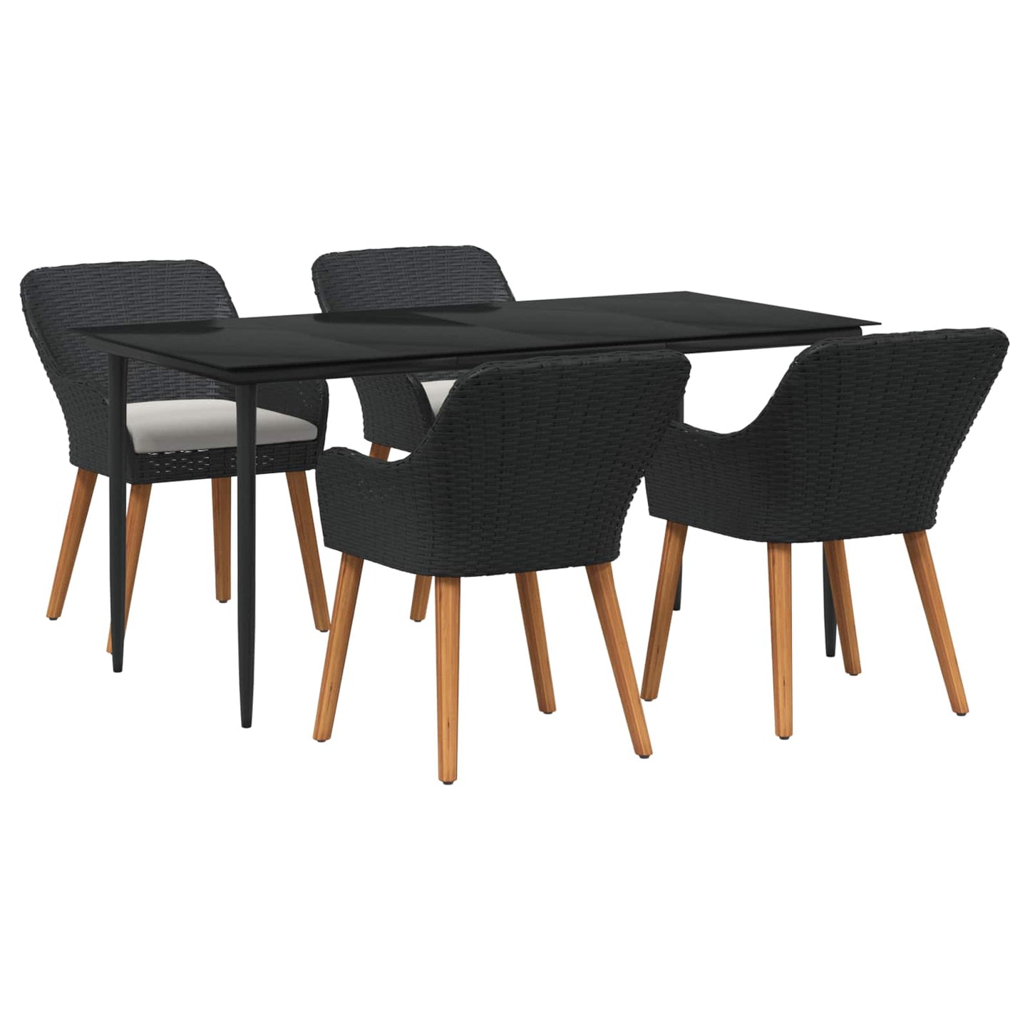 Set da Pranzo per Giardino con cuscino 5 pcs Nero polyrattan