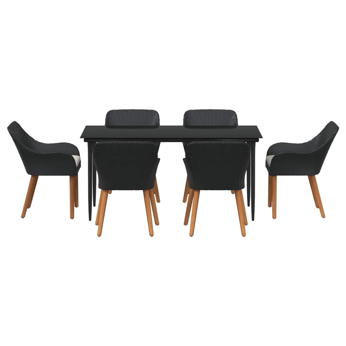 Set da Pranzo per Giardino con cuscino 7 pcs Nero polyrattan