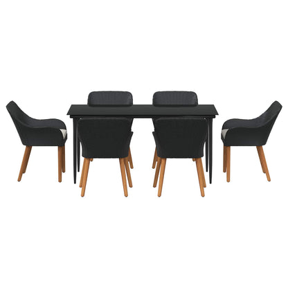 Set da Pranzo per Giardino con cuscino 7 pcs Nero polyrattan