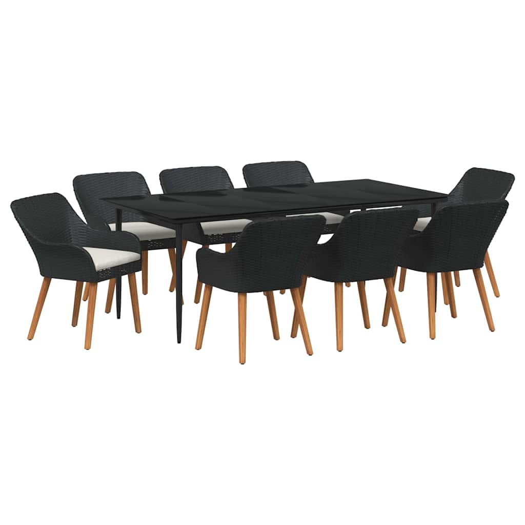 Set da Pranzo per Giardino con cuscino 9 pcs Nero polyrattan