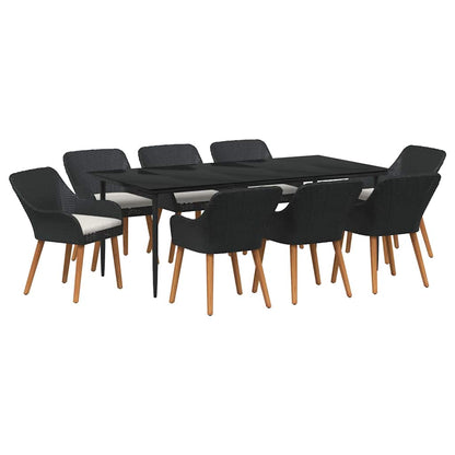 Set da Pranzo per Giardino con cuscino 9 pcs Nero polyrattan