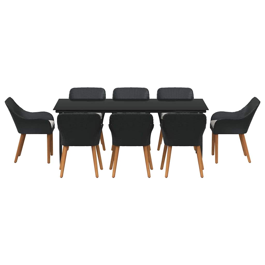 Set da Pranzo per Giardino con cuscino 9 pcs Nero polyrattan