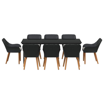 Set da Pranzo per Giardino con cuscino 9 pcs Nero polyrattan