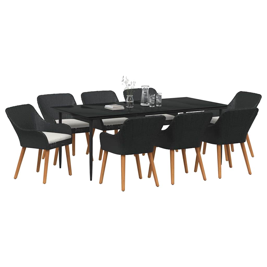 Set da Pranzo per Giardino con cuscino 9 pcs Nero polyrattan