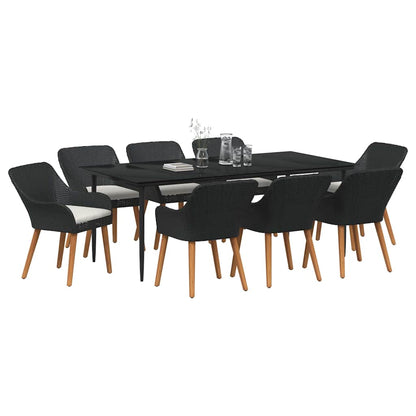 Set da Pranzo per Giardino con cuscino 9 pcs Nero polyrattan
