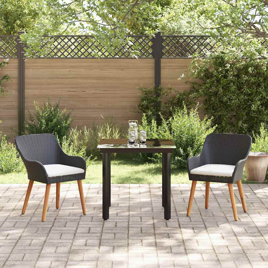 Set da Pranzo per Giardino 3 pz Nero polyrattan | homemem39