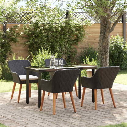 Set da Pranzo per Giardino con cuscino 5 pcs Nero polyrattan | homemem39