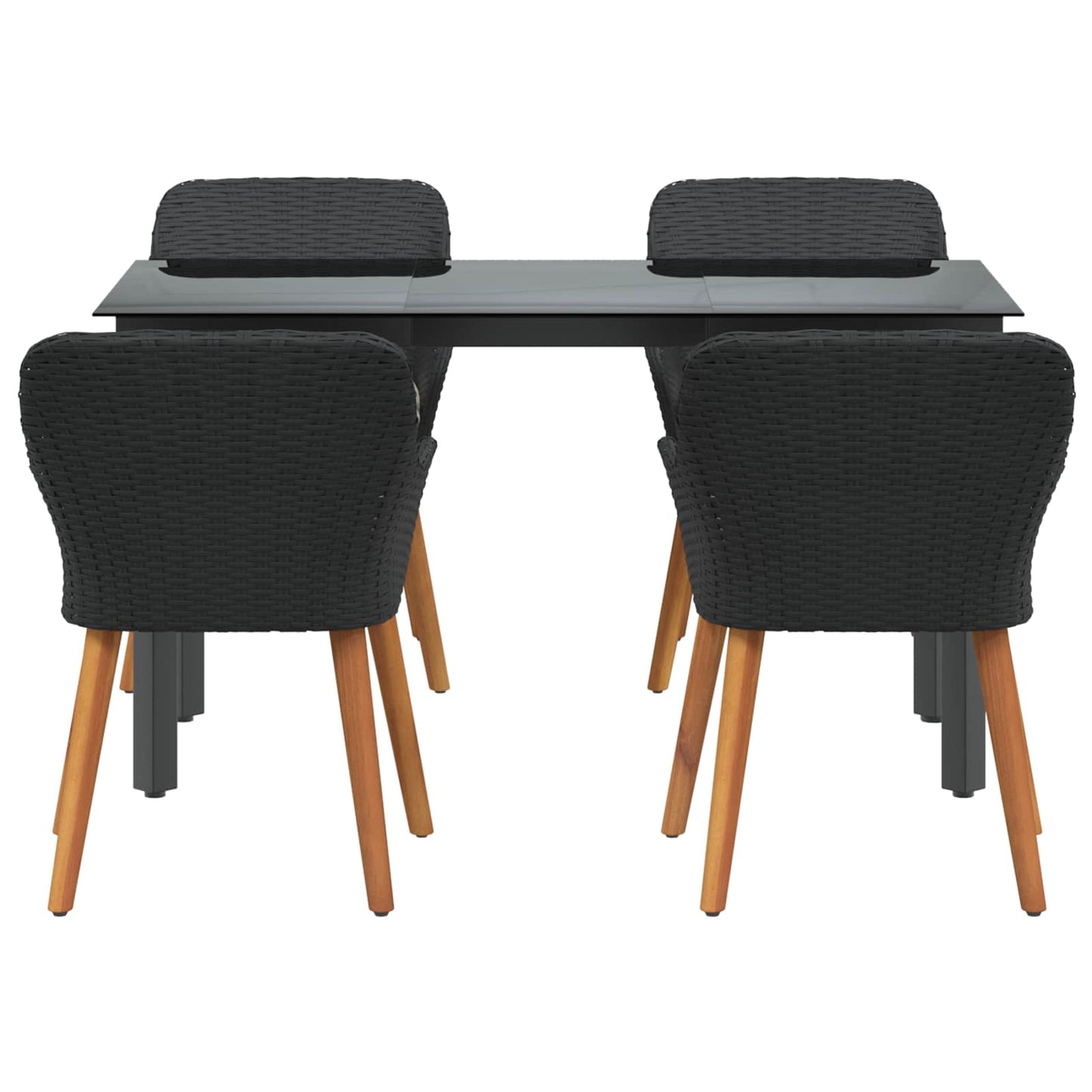 Set da Pranzo per Giardino con cuscino 5 pcs Nero polyrattan